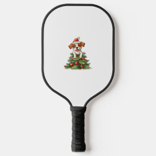 Funny Dog climbing on Christmas Tree Costume Pickleball Paddle
