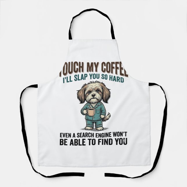 Funny Dog Coffee Warning Vintage Engraving Design_ Apron (Front)