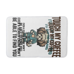 Funny Dog Coffee Warning Vintage Engraving Design_ Bath Mat