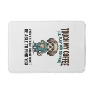 Funny Dog Coffee Warning Vintage Engraving Design_ Bath Mat