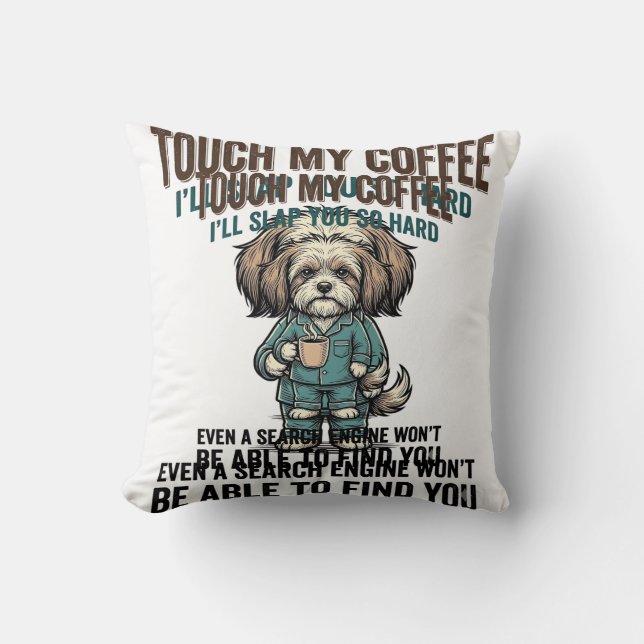 Funny Dog Coffee Warning Vintage Engraving Design_ Cushion (Front)