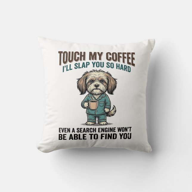 Funny Dog Coffee Warning Vintage Engraving Design_ Cushion (Front)