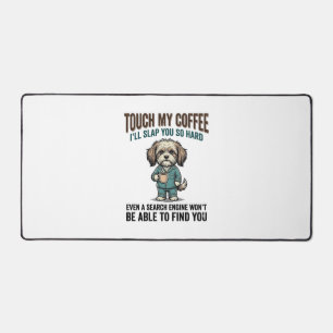 Funny Dog Coffee Warning Vintage Engraving Design_ Desk Mat