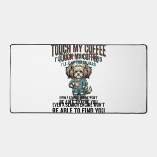 Funny Dog Coffee Warning Vintage Engraving Design_ Desk Mat