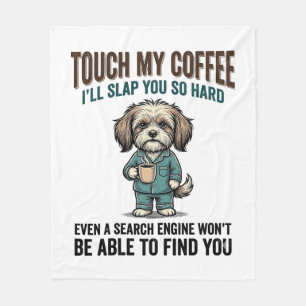 Funny Dog Coffee Warning Vintage Engraving Design_ Fleece Blanket