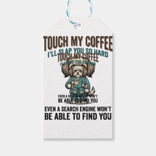 Funny Dog Coffee Warning Vintage Engraving Design_ Gift Tags