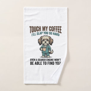 Funny Dog Coffee Warning Vintage Engraving Design_ Hand Towel