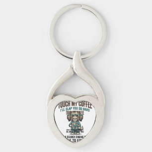 Funny Dog Coffee Warning Vintage Engraving Design_ Key Ring