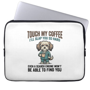 Funny Dog Coffee Warning Vintage Engraving Design_ Laptop Sleeve