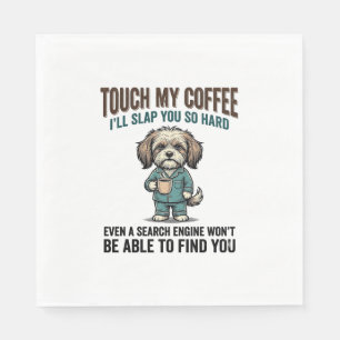 Funny Dog Coffee Warning Vintage Engraving Design_ Napkin