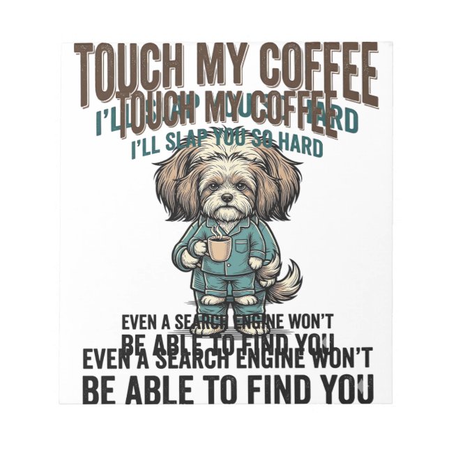 Funny Dog Coffee Warning Vintage Engraving Design_ Notepad (Front)