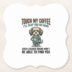 Funny Dog Coffee Warning Vintage Engraving Design_ Paper Coaster