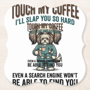 Funny Dog Coffee Warning Vintage Engraving Design_ Paper Coaster