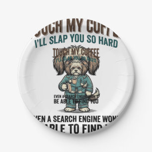 Funny Dog Coffee Warning Vintage Engraving Design_ Paper Plate
