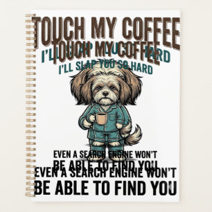 Funny Dog Coffee Warning Vintage Engraving Design_ Planner