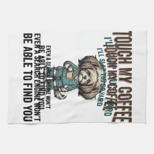 Funny Dog Coffee Warning Vintage Engraving Design_ Tea Towel