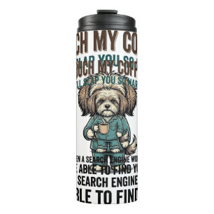 Funny Dog Coffee Warning Vintage Engraving Design_ Thermal Tumbler