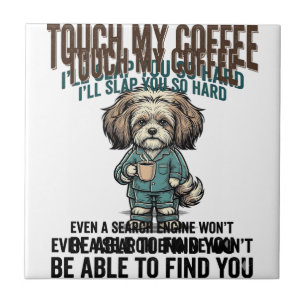 Funny Dog Coffee Warning Vintage Engraving Design_ Tile