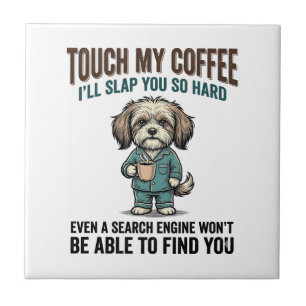 Funny Dog Coffee Warning Vintage Engraving Design_ Tile