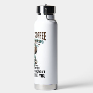 Funny Dog Coffee Warning Vintage Engraving Design_ Water Bottle