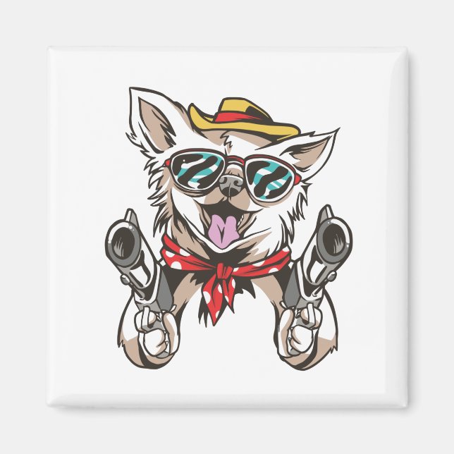 Funny Dog Cowboy Magnet (Front)