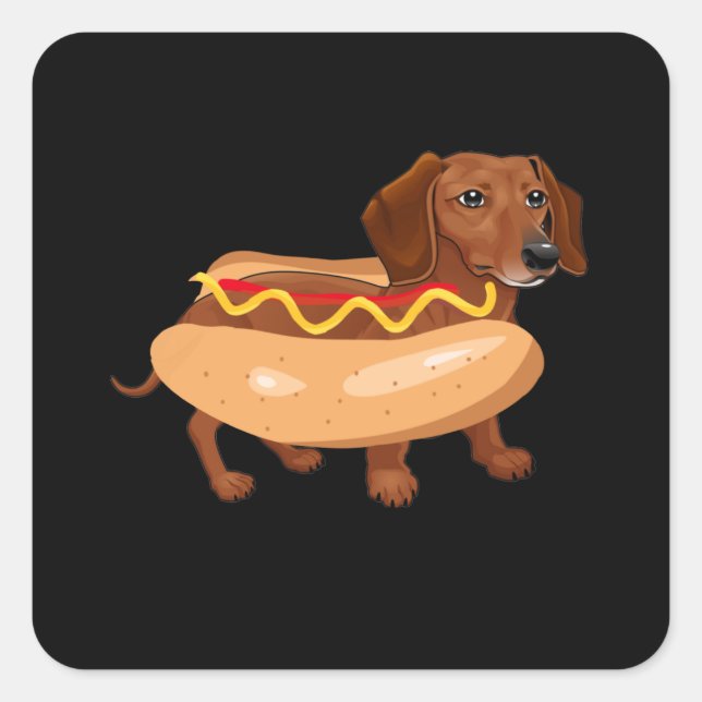 Funny Dog Dachshund Hot Dog Fast Food Square Sticker (Front)