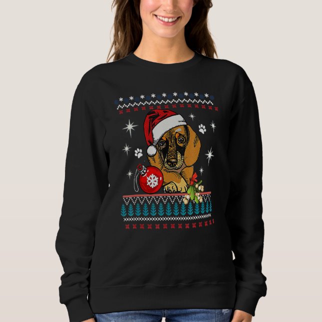 Funny Dog  Dachshund Santa Hat Ugly Christmas Swea Sweatshirt (Front)