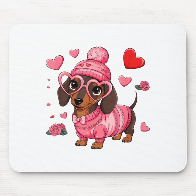 Funny Dog Dachshund Valentines Heart Dog Lover Men Mouse Mat (Front)
