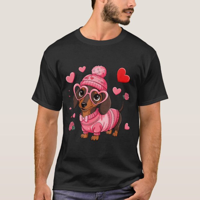 Funny Dog Dachshund Valentines Heart Dog Lover Men T-Shirt (Front)