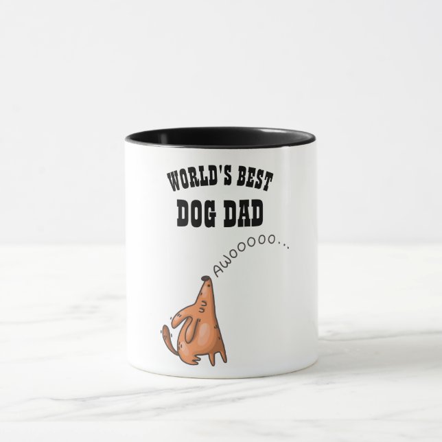 Funny DOG DAD Mug - Cute dog howling cartoon (Center)