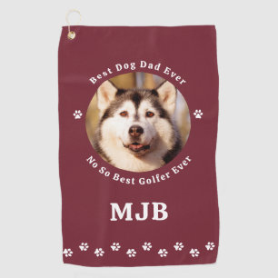 Funny DOG DAD Personalised Photo Golfer Red Golf Towel