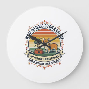 Funny Dog Day Off Vintage Engraving Quote Shirt_1 Large Clock