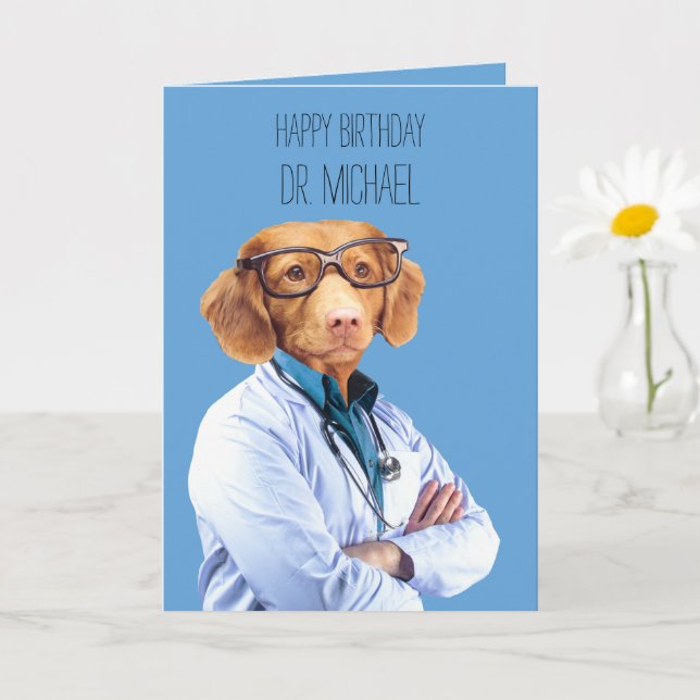 Funny Dog Doctor and Nurse Birthday Card (Small Plant)