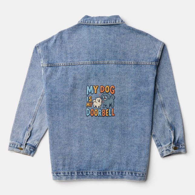 Funny Dog Doorbell Pet Lover Denim Jacket (Back)