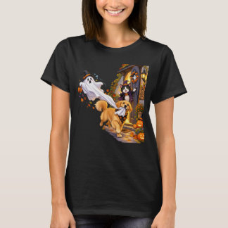 Funny Dog Drags a Ghost Home for Halloween Night!! T-Shirt