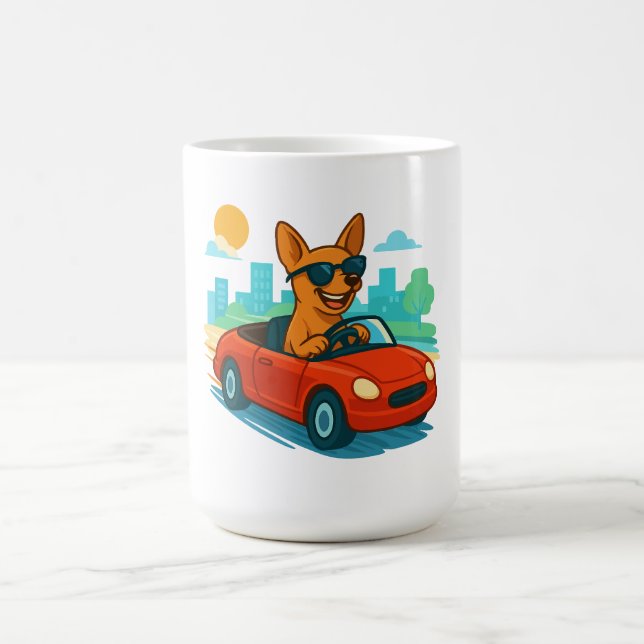 Funny Dog Driving Red Car Cartoon Mug (Center)
