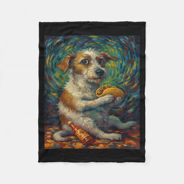 Funny Dog Eating Taco Graphic Art Design  Fleece Blanket (Front)