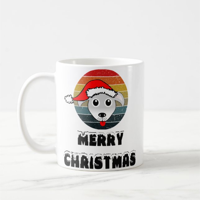 Funny Dog Face Grey Cartoon With Santa Claus Hat Coffee Mug (Left)