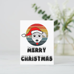 Funny Dog Face Grey Cartoon With Santa Claus Hat Holiday Postcard