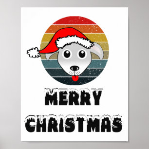 Funny Dog Face Grey Cartoon With Santa Claus Hat Poster