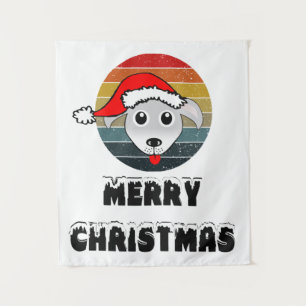 Funny Dog Face Grey Cartoon With Santa Claus Hat Tapestry