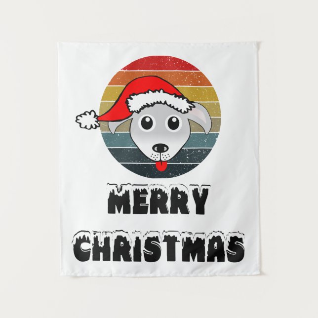 Funny Dog Face Grey Cartoon With Santa Claus Hat Tapestry (Front)