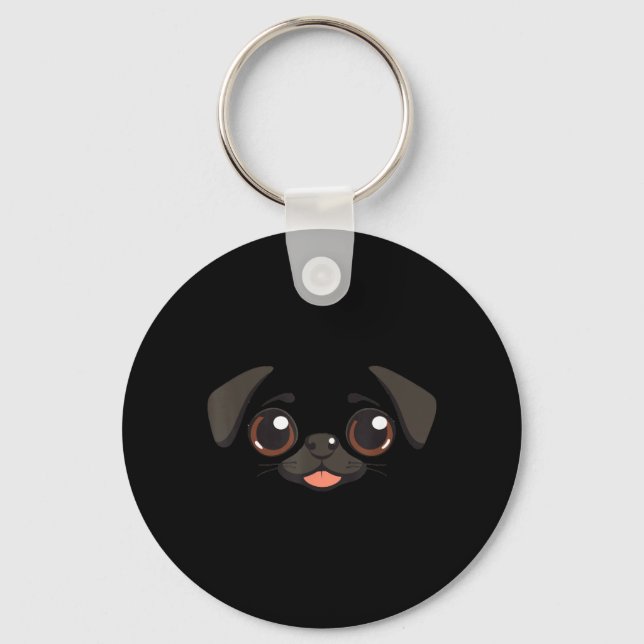 Funny Dog Face Halloween Pug Key Ring (Front)