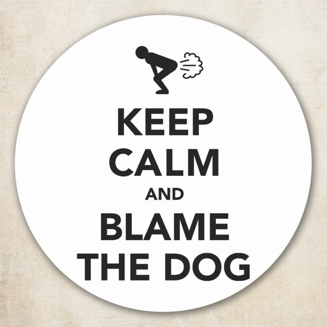 Funny Dog Fart Joke - Keep Calm Parody Classic Round Sticker (Creator Uploaded)