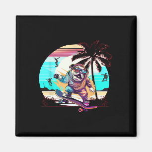 Funny Dog French Bulldog Skateboarding Skateboard Magnet