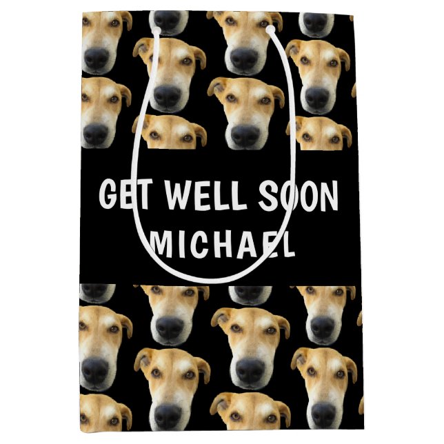 Funny Dog Get Well Soon Personalised Medium Gift Bag (Front)