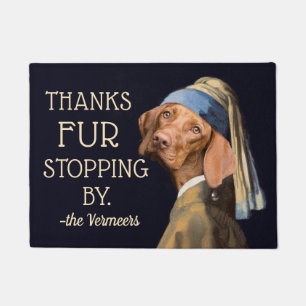Funny Dog Girl with Pearl Earring Vermeer Fur Pun Doormat