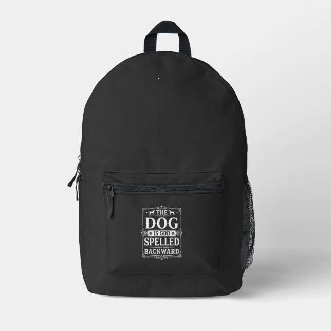 Funny Dog God Spelled Backward Printed Backpack (Front)