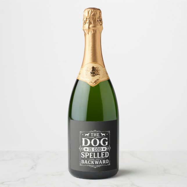 Funny Dog God Spelled Backward Sparkling Wine Label (Front)