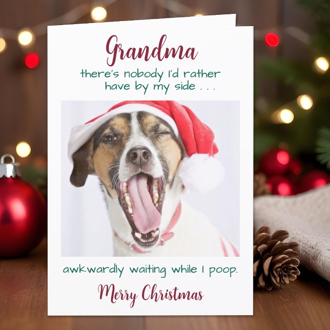 Funny Dog Grandma Custom Pet Photo Merry Christmas Holiday Card (Creator Uploaded)
